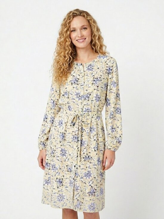 LOFT Dresses & Skirts - Loft Outlet Shift Dress Size 14 Yellow Blue Floral Button Front Belted Summer